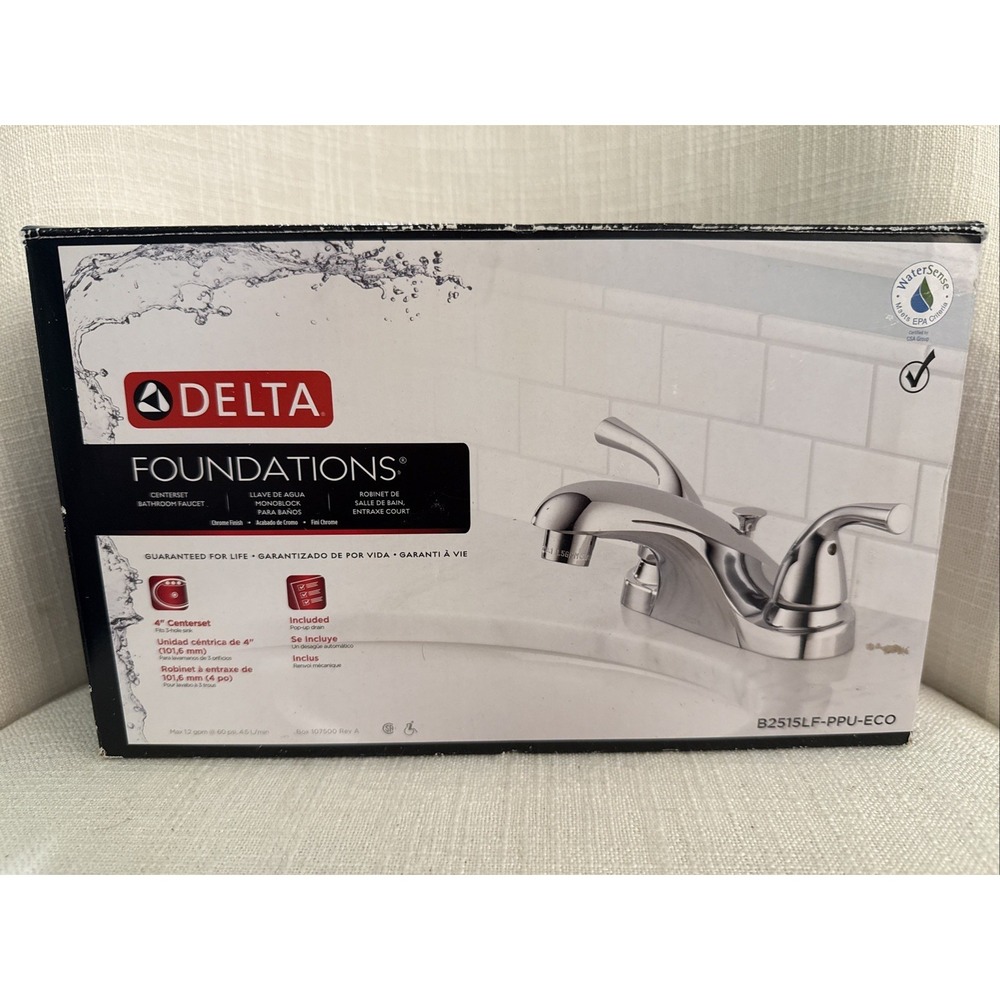 Delta Foundations Chrome 4" Bathroom Sink Faucet‎ with Drain B2515LF-PPU-ECO